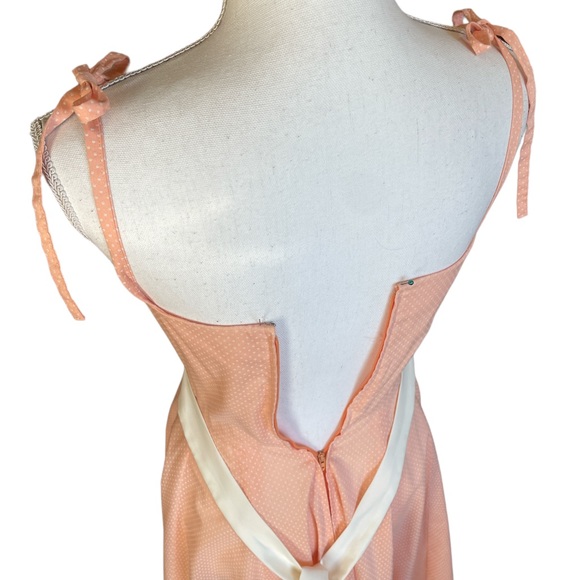 Vintage 70s Prairie Pink Swiss Dot Maxi Dress Women’s XS Peach Full Circle - Picture 7 of 13